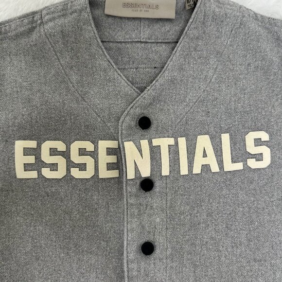 Fear of God Essentials KIDS’ grey button-up varsity-style shirt - Picture 2 of 8